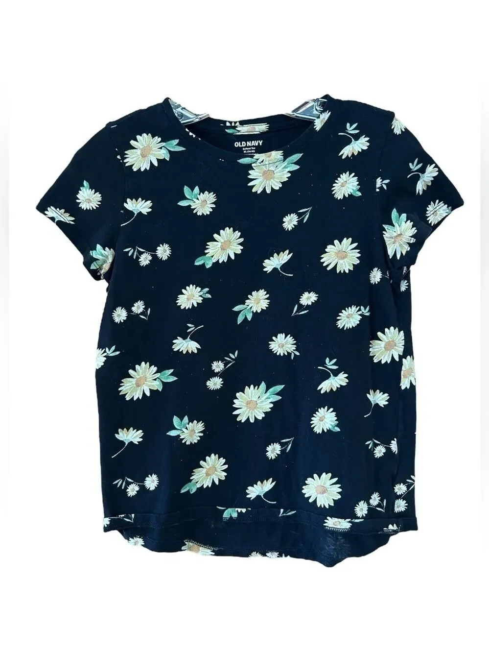 Old Navy Daisy Black Short Sleeve Tee Girl's Size XL